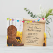 Landenmeisje en zonnebloemen Houthday Party Kaart (Staand voorkant)