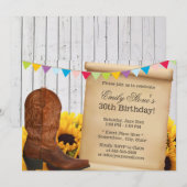 Landenmeisje en zonnebloemen Houthday Party Kaart (Voorkant / Achterkant)