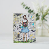 Landenmeisje. Originele gemengde Kunst van Media Briefkaart (Staand voorkant)