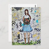 Landenmeisje. Originele gemengde Kunst van Media Briefkaart (Voorkant / Achterkant)