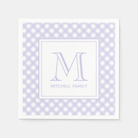 Landenmodel Gingham Patroonmonogram Lavender Servet (Voorkant)