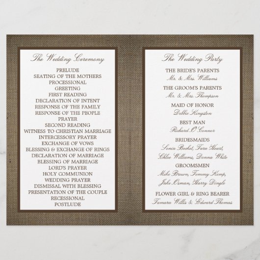 Landenmonogram en Burlap Weddenschap Programma (Achterkant)