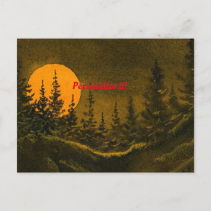 Landennachtlandschap; jager- of oogstmaan aankondigingskaart