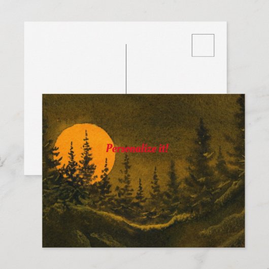 Landennachtlandschap; jager- of oogstmaan aankondigingskaart (Voorkant / Achterkant)