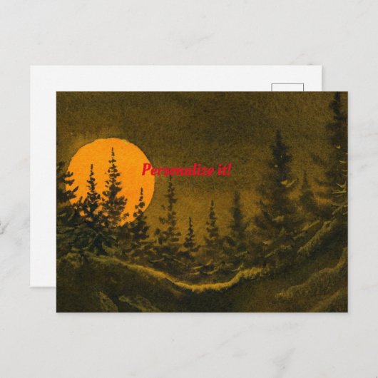 Landennachtlandschap; jager- of oogstmaan feestdagenkaart (Voorkant / Achterkant)