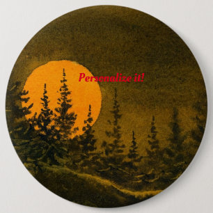 Landennachtlandschap; jager- of oogstmaan ronde button 6,0 cm