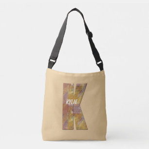 Landenpatchwork Quilt Pattern Letter K Monogram Crossbody Tas