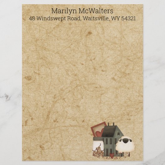 Landenprim Folk Art Green Saltbox, Sheep Dry Briefhoofd (Voorkant)