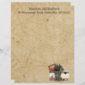 Landenprim Folk Art Green Saltbox, Sheep Dry Briefhoofd (Voorkant / Achterkant)