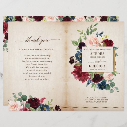 Landenprogramma Burgundy Navy Floral Rustic Boho (Voorkant / Achterkant)