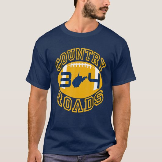 Landenroutes West Virginia Football 304 State Map T-shirt (Voorkant)