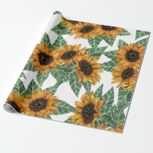 Landenschurkgeel zonnebloemen Waterverf Patroon Cadeaupapier