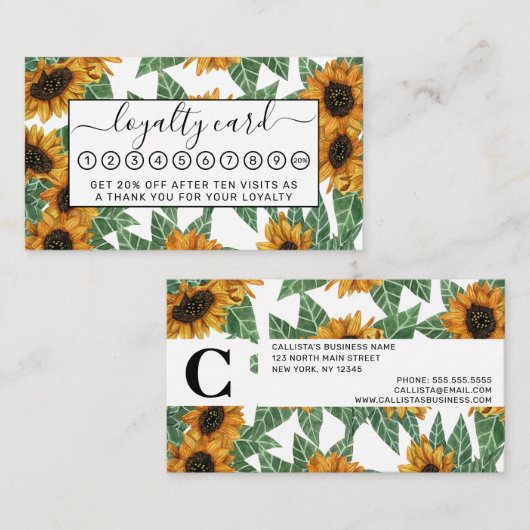 Landenschurkgeel zonnebloemen Waterverf Patroon Klantenkaartje (Voorkant / Achterkant)