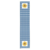 Landenstijl Blauwe Gingham met zonnebloemen Korte Tafelloper (Voorkant)