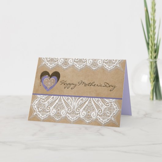 Landenstijl Lacey Moederdag Kaart met hart (Voorkant)