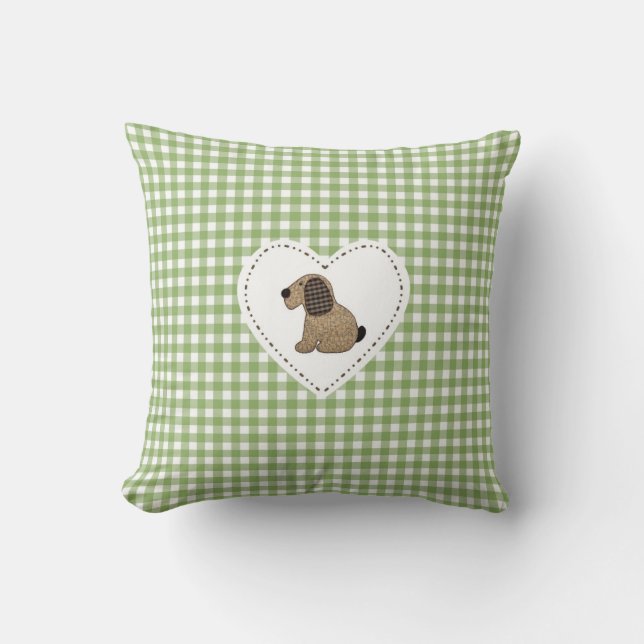 Landenstijlgroene Gingham Patchwork Dog Kussen (Voorkant)