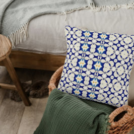 Landenstijlpiloot in crème en blauw kussen