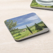 Landenstreep tussen cyperbomen in bier onderzetter (Linkerzijde)