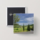 Landenstreep tussen cyperbomen in vierkante button 5,1 cm (Voorkant /achterkant)