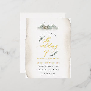 Landentan Waterverf Leaves & Mountain Wedding Folie Uitnodiging Briefkaart