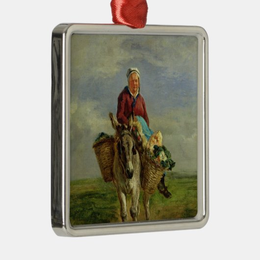 Landenvrouw die een Donkey bestuurt Metalen Ornament (Rechts)
