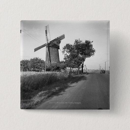 Landenweg en traditionele windmolen vierkante button 5,1 cm (Voorkant)
