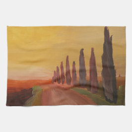 Landenweg in Toscane, Italië op zonsondergang Theedoek