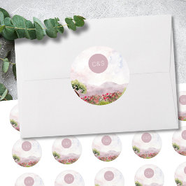 Landenweide Waterverf Weddenschap Eenvoudig monogr Ronde Sticker