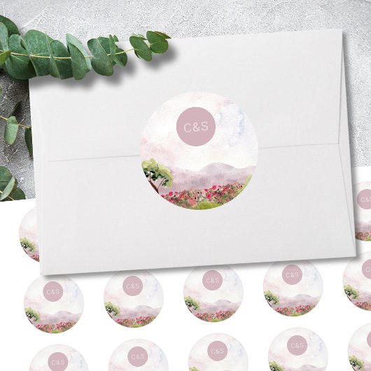 Landenweide Waterverf Weddenschap Eenvoudig monogr Ronde Sticker