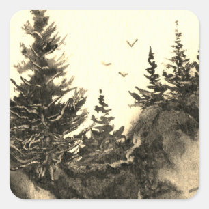 Landenwissel landschap en natuur vierkante sticker