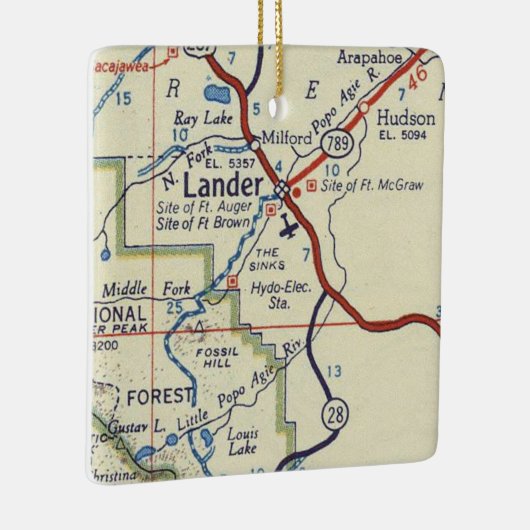 Lander WY Map Keramisch Ornament (Rechts)