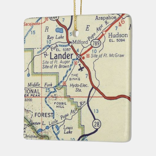 Lander WY  Map Keramisch Ornament (Links)