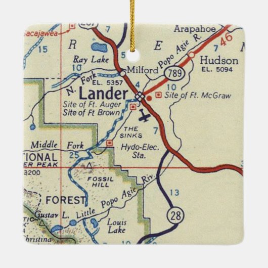 Lander WY Map Keramisch Ornament (Achterkant)
