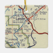 Lander WY Map Keramisch Ornament (Voorkant)