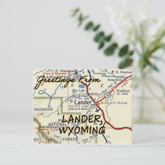 Lander Wyoming  Map Briefkaart (Staand voorkant)