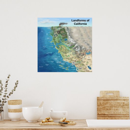 Landforms van Californië Poster (Keuken)