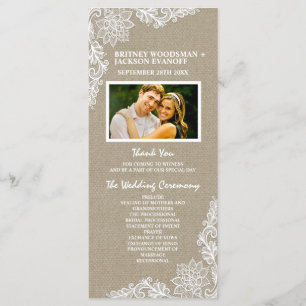 Landfoto Burlap en kant bruiloft programma's