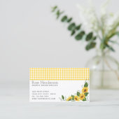 landgele gingham en zonnebloemen visitekaartje (Staand voorkant)