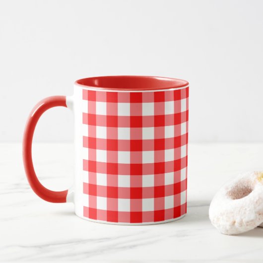 Landgericht Red Gingham Check Combo Mok (Met donut)