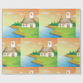 Landhuis aan het meer cadeaupapier (Vlak)