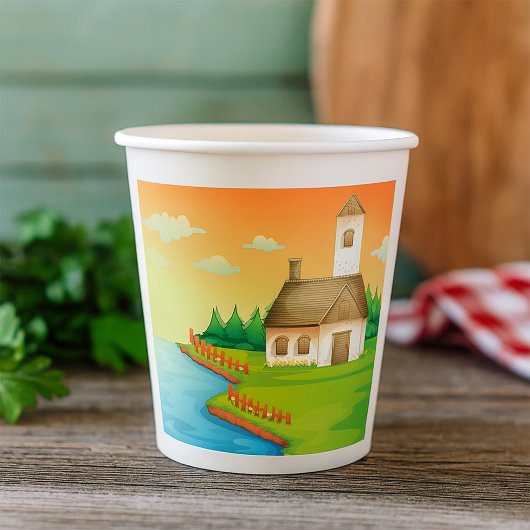 Landhuis aan het meer papieren bekers