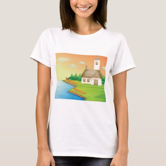 Landhuis aan het meer t-shirt (Voorkant)