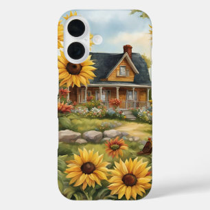 Landhuis Dromerige Gouden Zonnebloemen iPhone 16 Hoesje