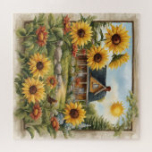 Landhuis Dromerige Gouden Zonnebloemen Legpuzzel (Horizontaal)