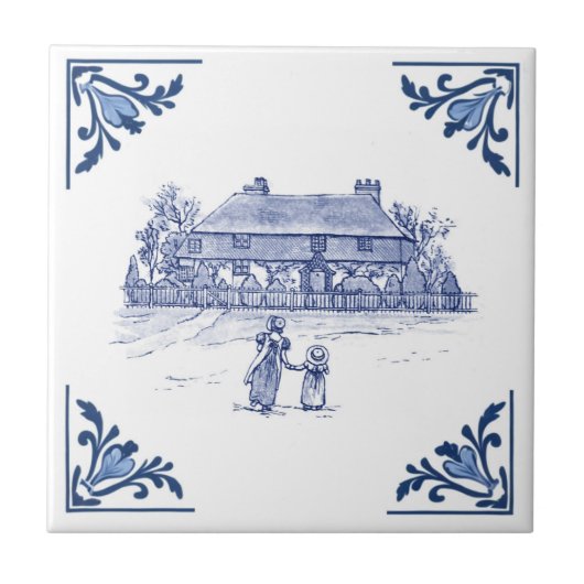  Landhuis Huis Delfts Blauw & Wit Tegeltje (Voorkant)