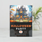 Landhuis Jack-O' Lanterns Zwart Halloween Kaart (Staand voorkant)