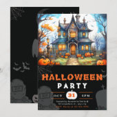 Landhuis Jack-O' Lanterns Zwart Halloween Kaart (Voorkant / Achterkant)