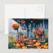 Landhuis met Pompoenen en Bloemen Halloween Feestdagenkaart (Voorkant / Achterkant)