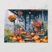 Landhuis met Pompoenen en Bloemen Halloween Feestdagenkaart (Voorkant)