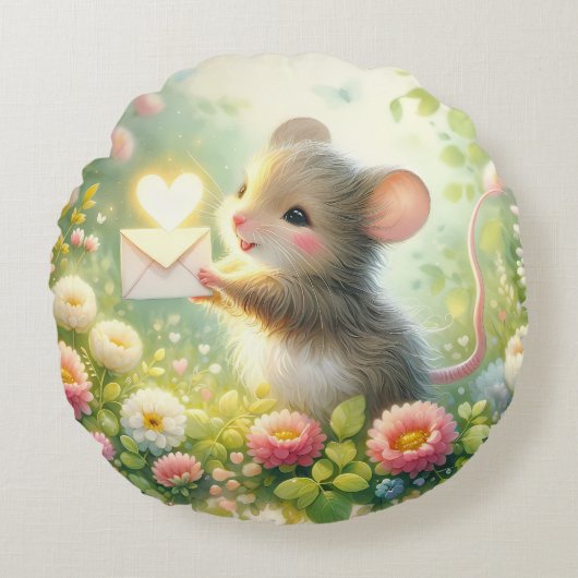 Landhuis Muis Liebesbrief Weide Rond Kussen (Voorkant)